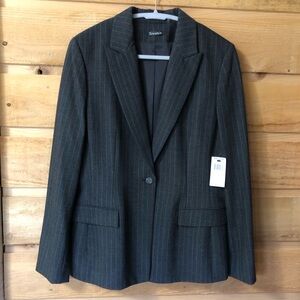 Dark gray and lilac pinstripes suit jacket wool size 14 MSRP $428